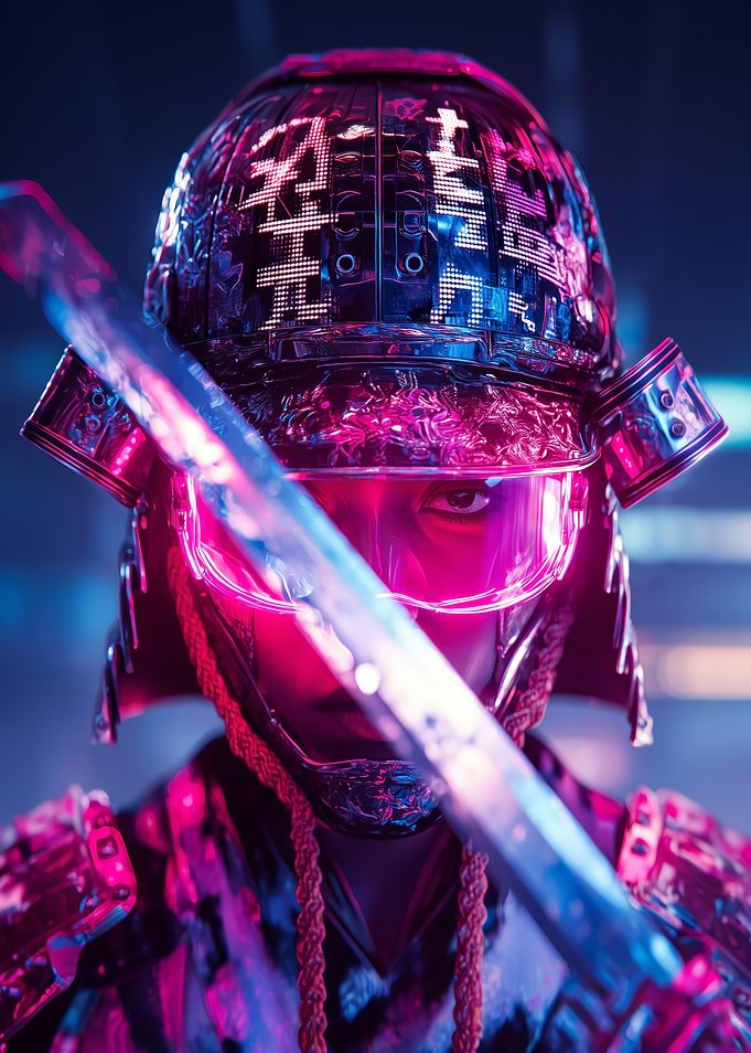Cyberpunk Samurai Warrior with Katana