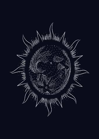 White Sun Drawing on Black Background