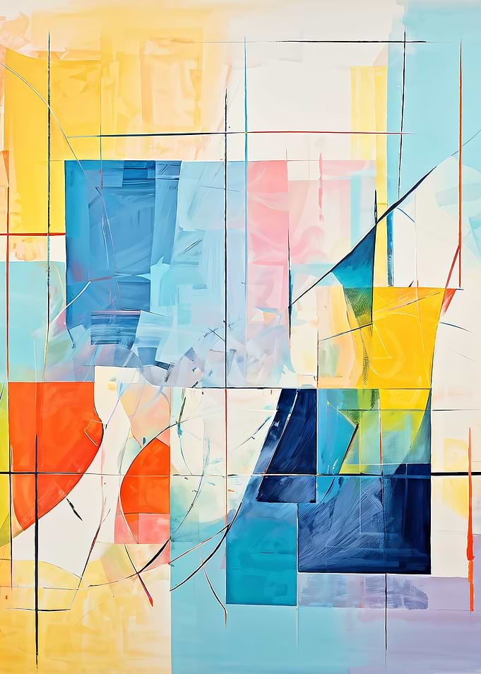Abstract Geometric Painting with Warm and Cool Tones