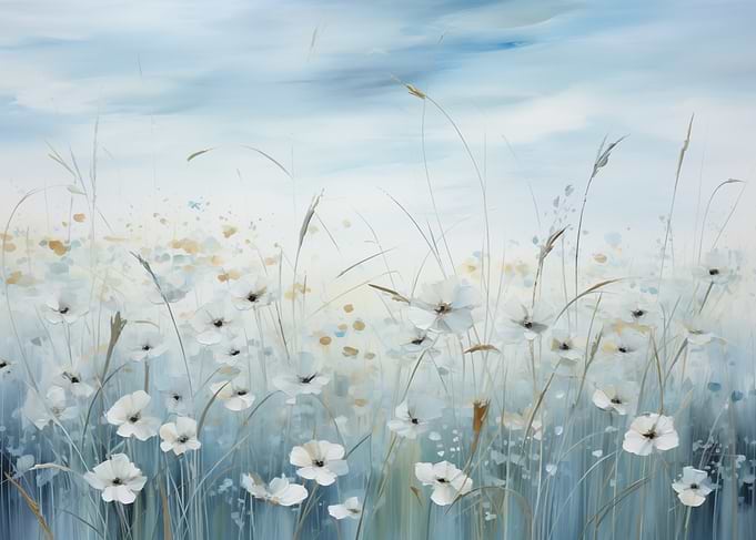 White Flowers Field Art