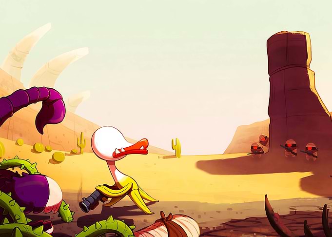 Cartoon Desert Battle Scene