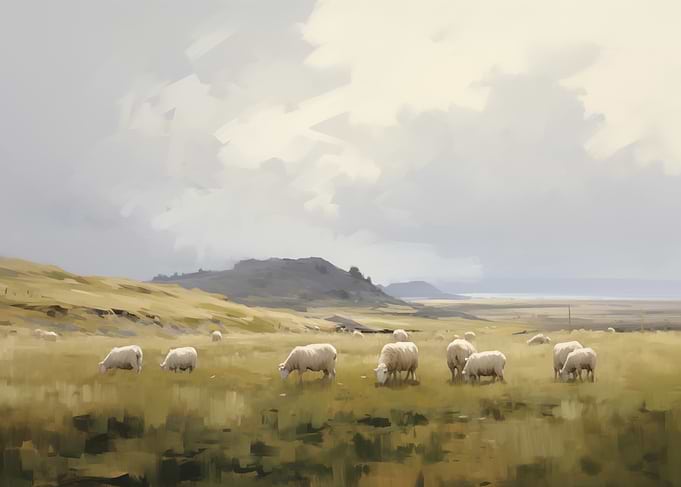 Sheep Grazing in a Field