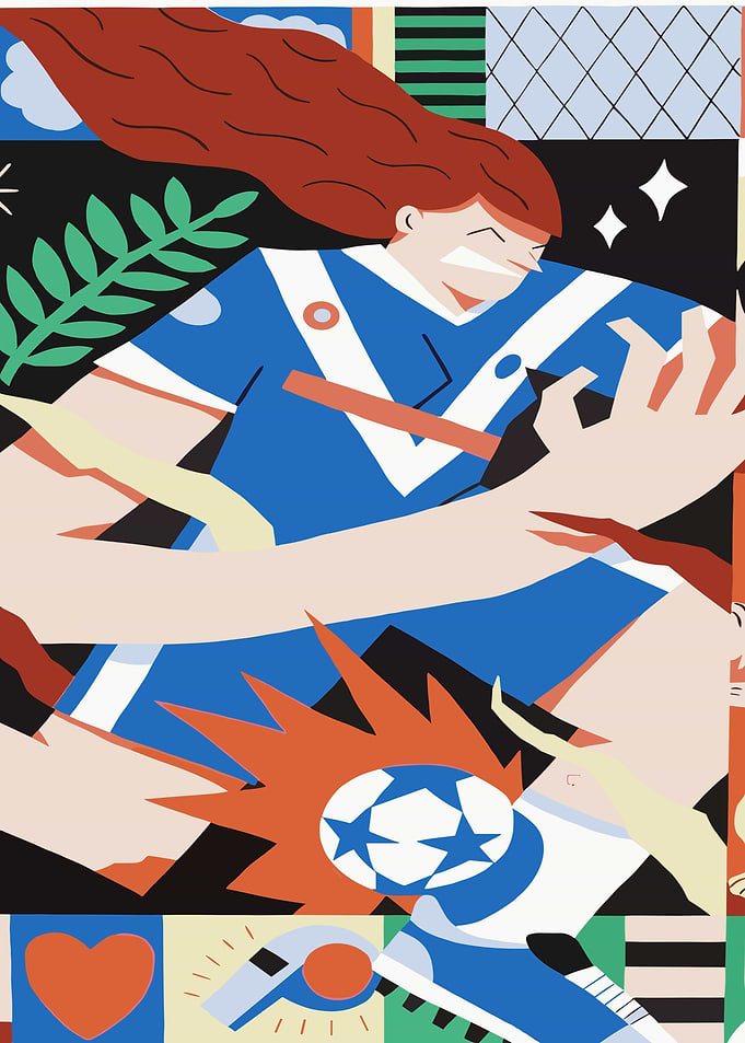 Dynamic Soccer Illustration with Player and Ball