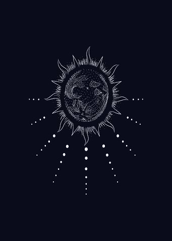 Stylized Sun with Dots on Dark Background