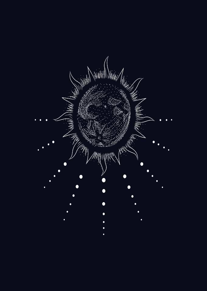 Stylized Sun with Dots on Dark Background