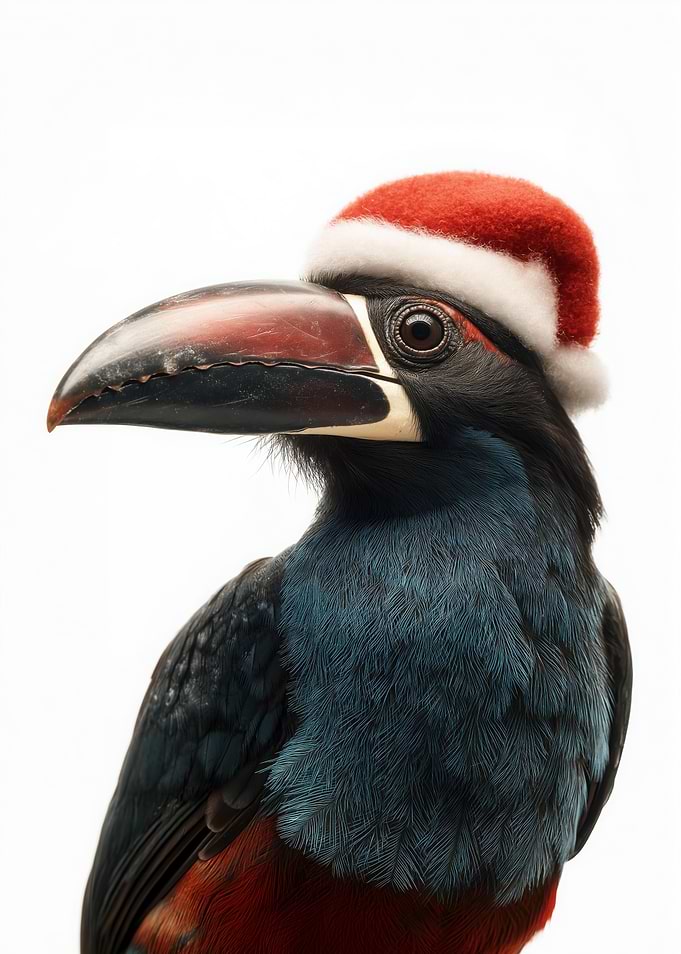Festive Toucanet bird with Santa Hat