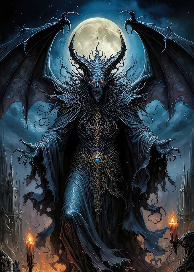 Winged Demon Under Moonlight