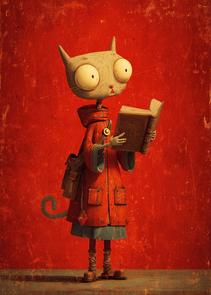 Anthropomorphic Cat Reading a Book