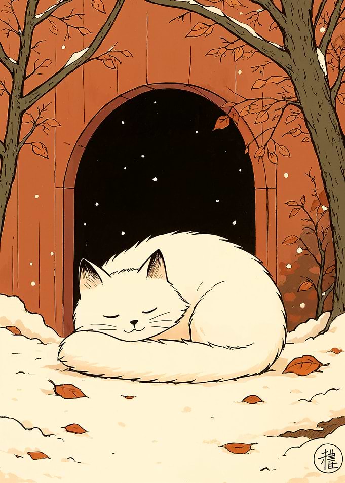 Sleeping Cat in Winter