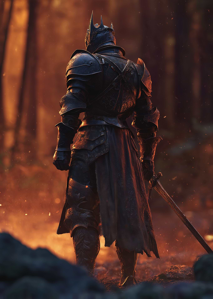 Dark Knight in Fiery Forest