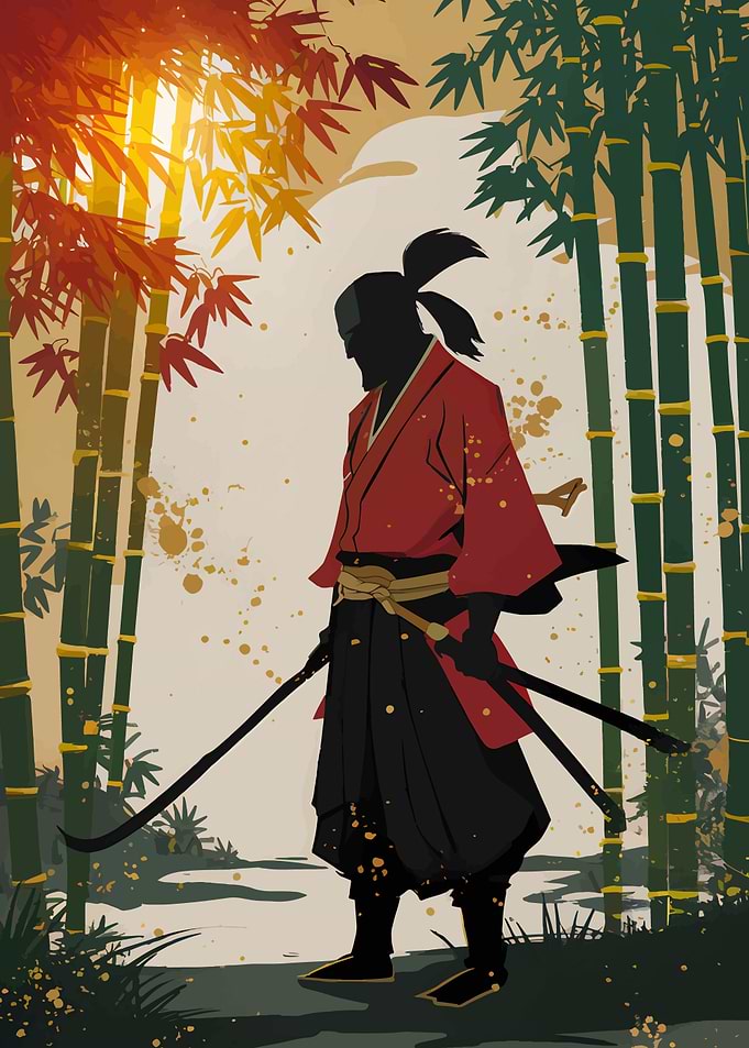Samurai in Bamboo Forest Illustration