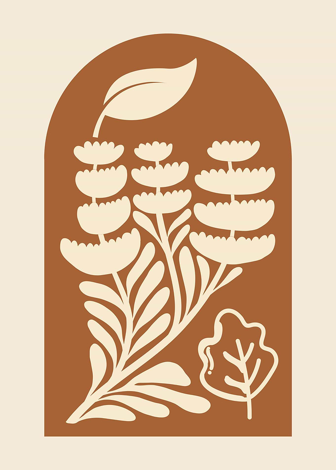 Floral Illustration in Brown Arch