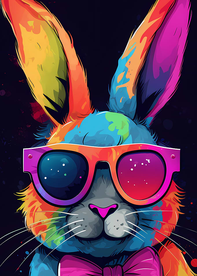 Colorful Rabbit with Sunglasses and Bowtie