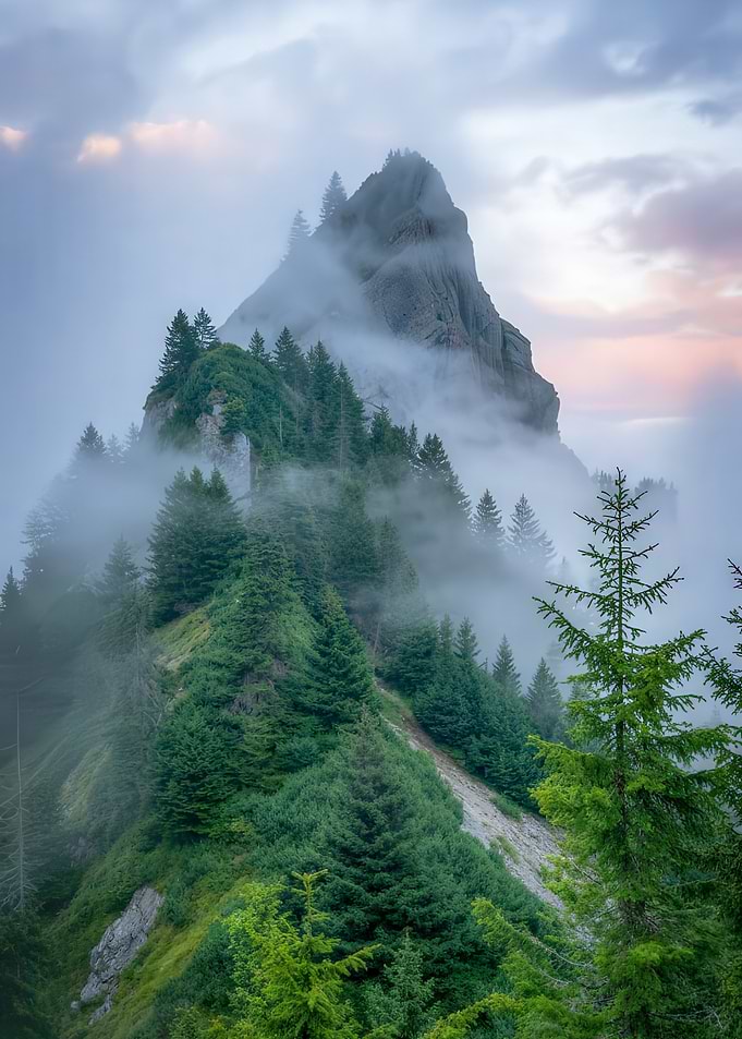 Misty Mountain Peak Landscape