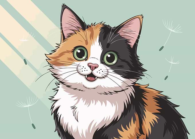 Cartoon Calico Cat Portrait Illustration