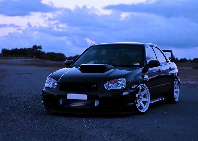 Black Subaru Impreza WRX STI at Dusk