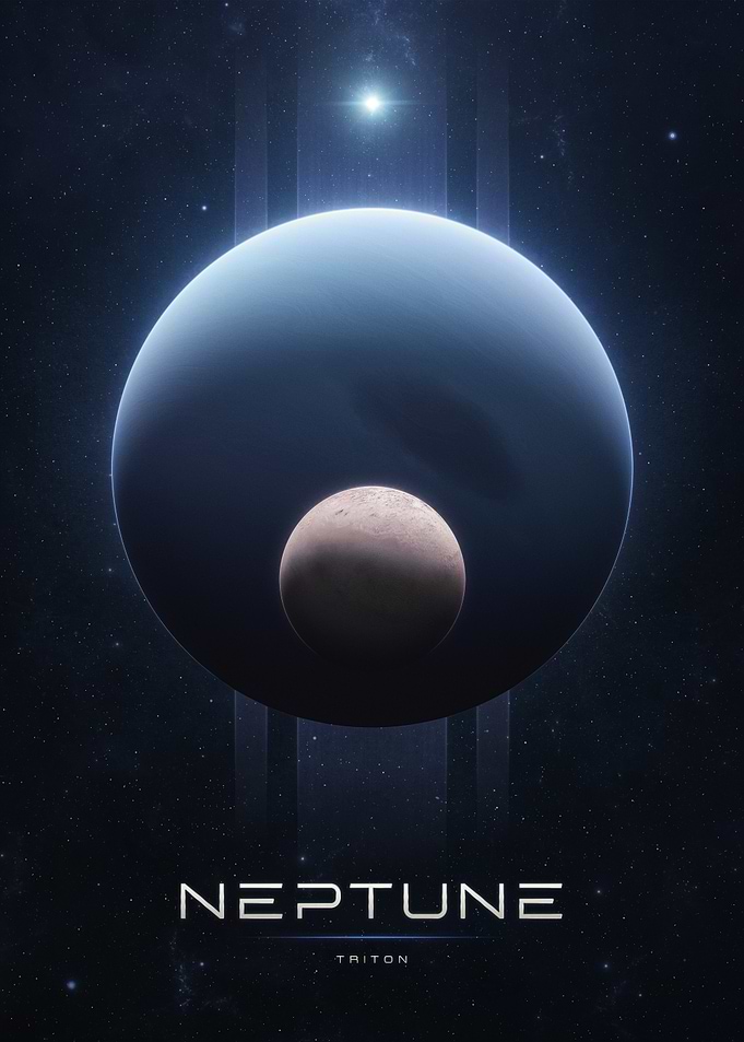 Planet Neptune and Triton Space Art