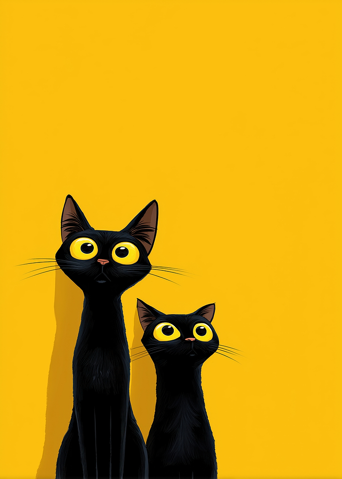 Two Black Cats on Yellow Background