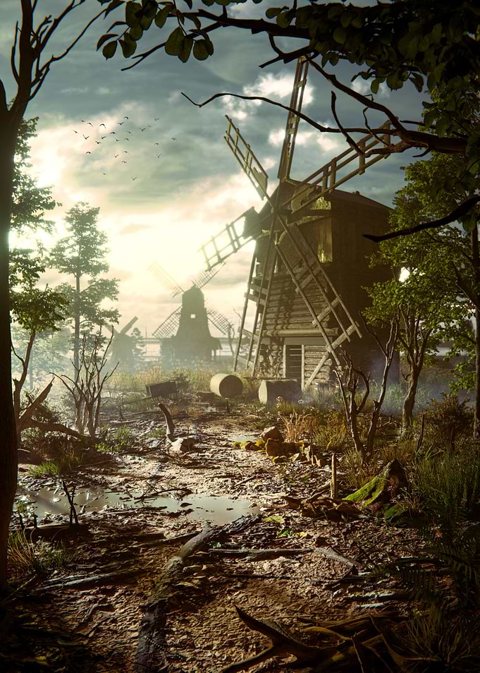 Windmills in a rural landscape