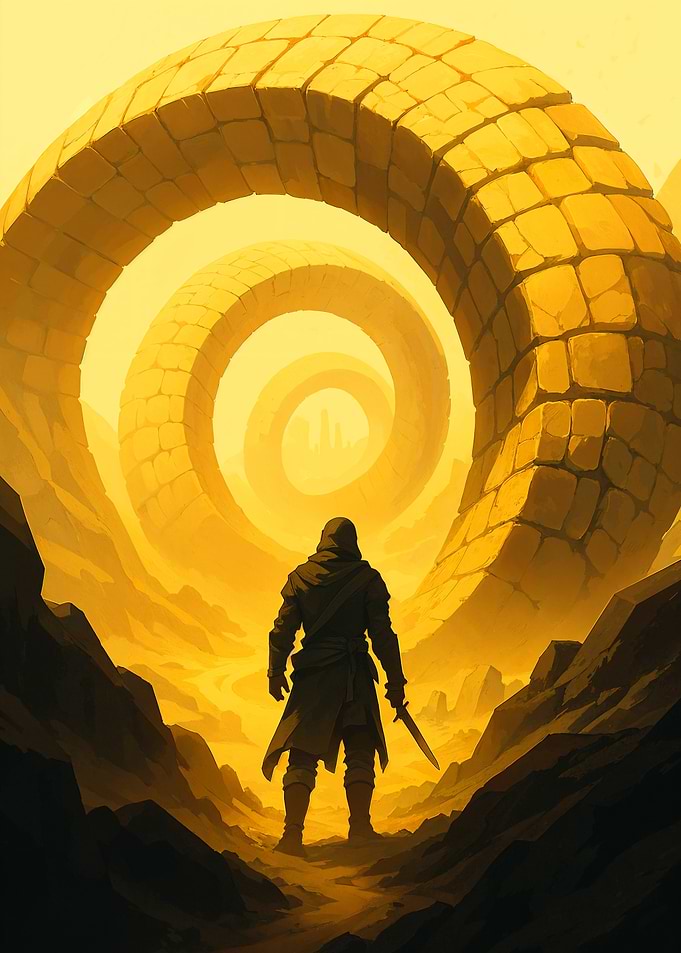 Warrior in a Solar Fantasy Landscape