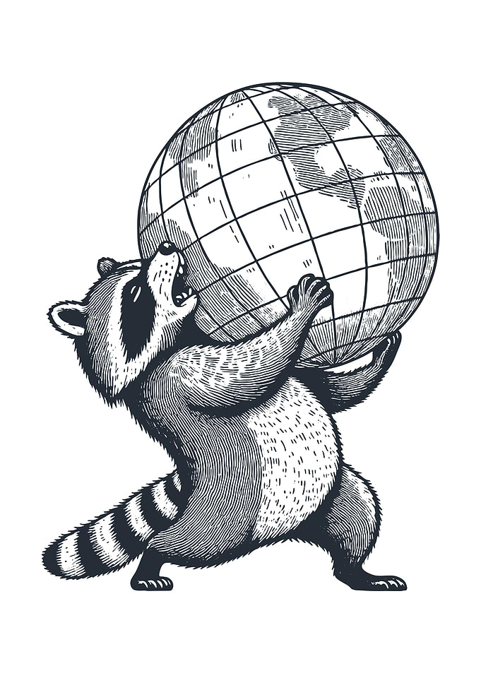 Raccoon Atlas Holding Globe Illustration