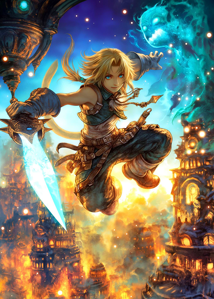 Fantasy Warrior Mid-Air with Sword