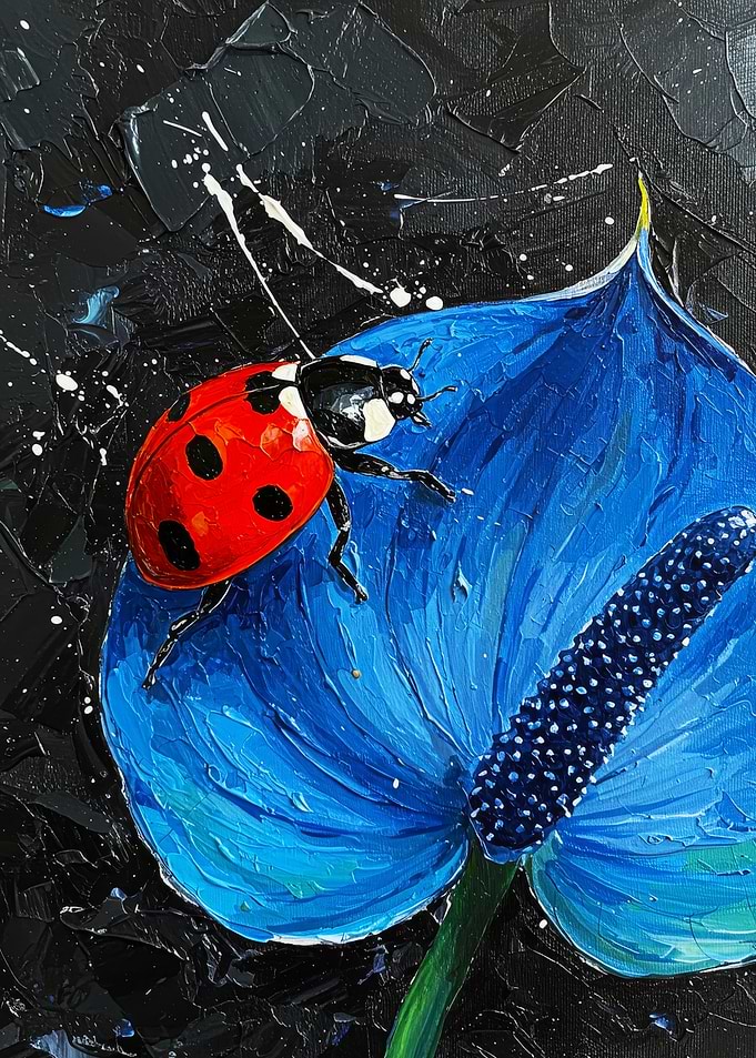 Ladybug on Blue Anthurium Painting