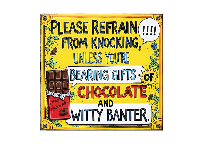Refrain from Knocking Chocolate Banter Sign