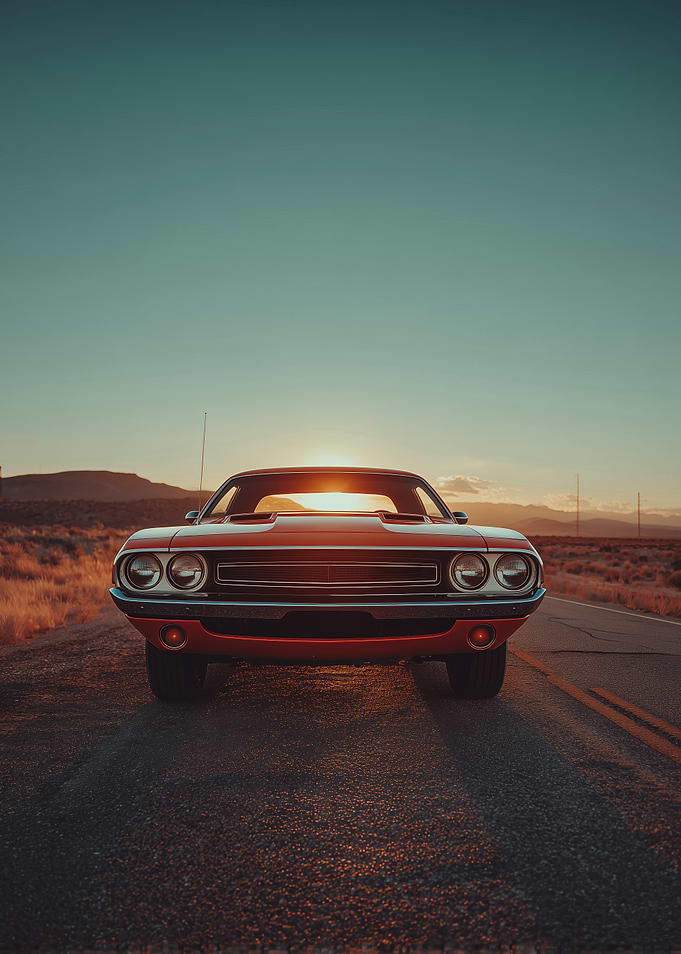 Red Classic Car at Sunset