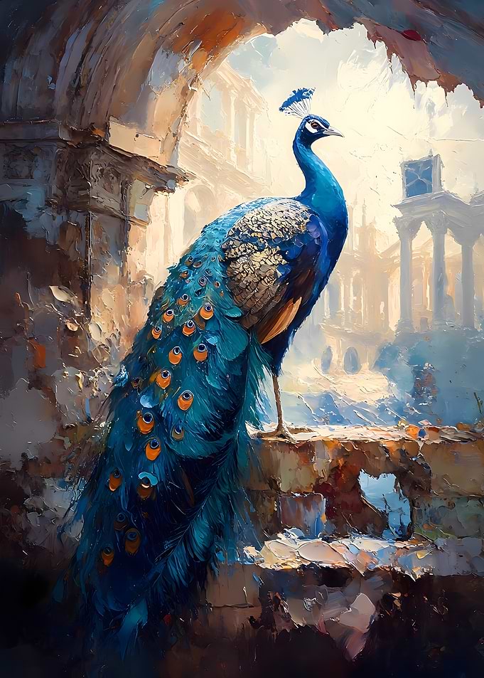 Peacock in Ancient Ruins