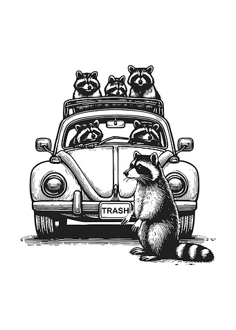 Retro Raccoons in a Car