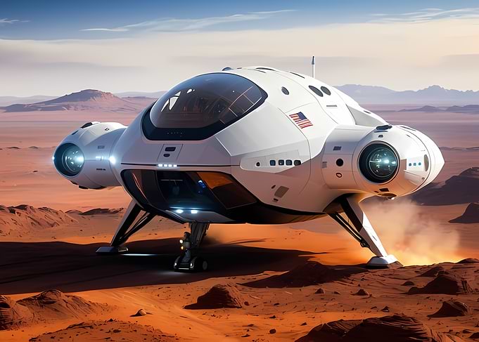 Futuristic AI-Generated Spacecraft Landing on Mars