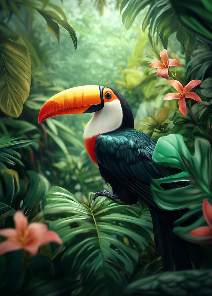 Toucan in Lush Tropical Foliage