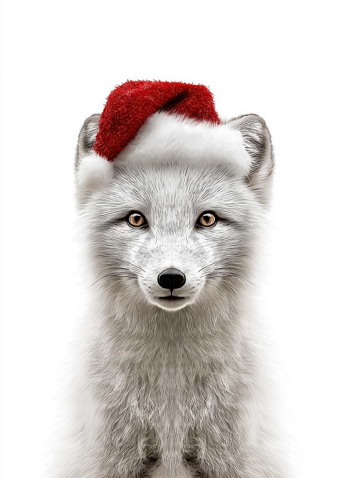 Arctic Fox with Santa Hat