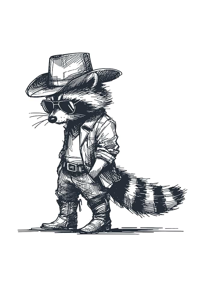 Raccoon Cowboy Retro Western