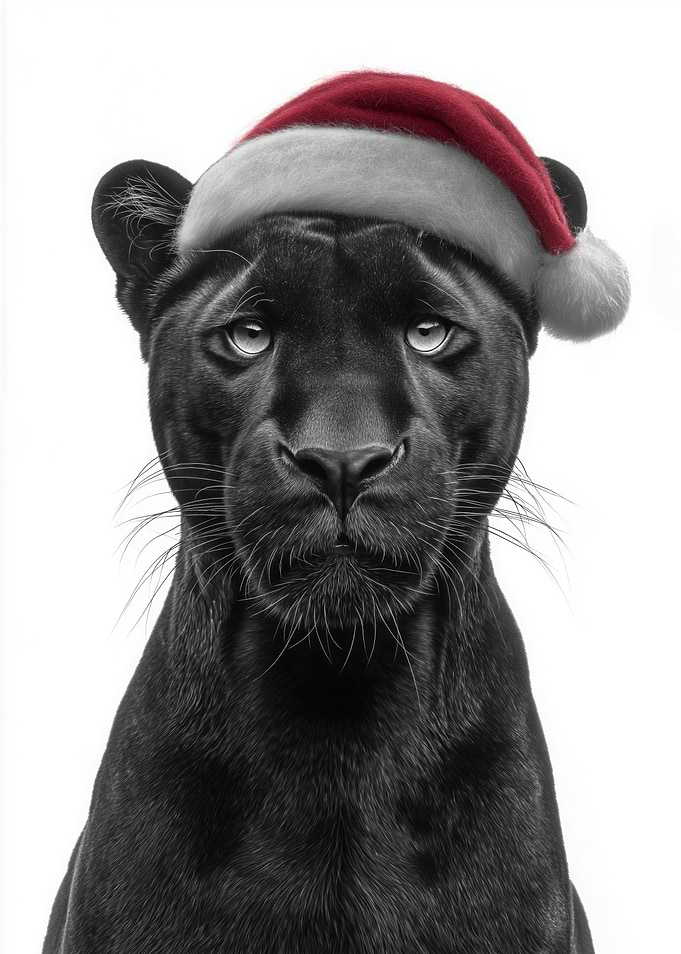 Black Panther with Santa Hat