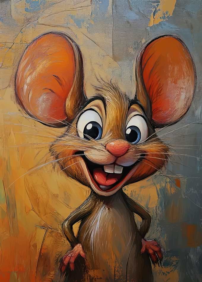 Cartoon Mouse Portrait with Big Smile