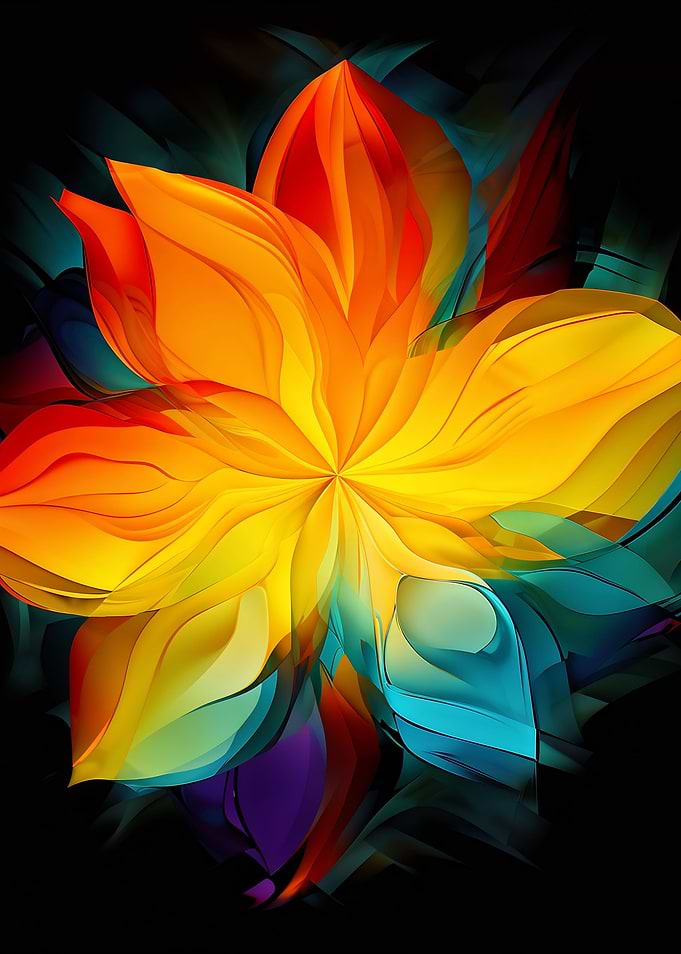 Abstract Colorful Flower on Black Background