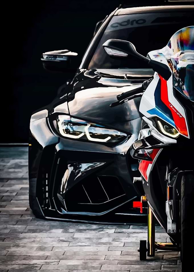 Black Car and Motorcycle Duo