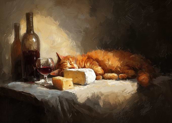 Cat Nap with Wine and Cheese