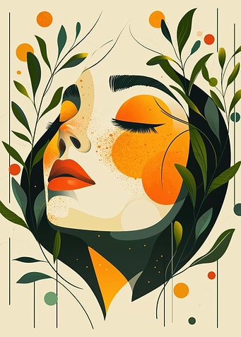 Abstract Woman Portrait with Floral Elements