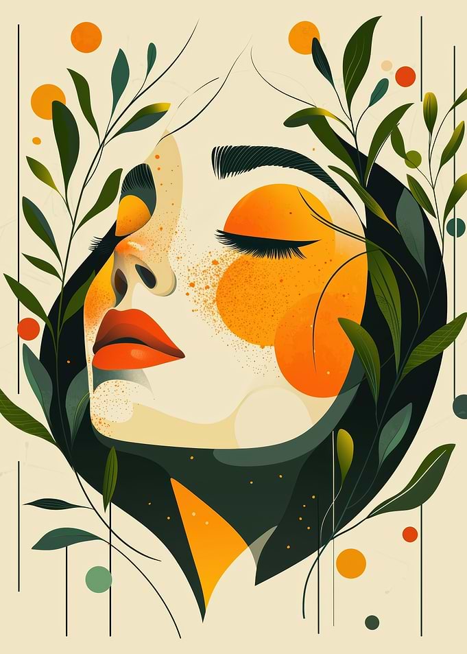 Abstract Woman Portrait with Floral Elements