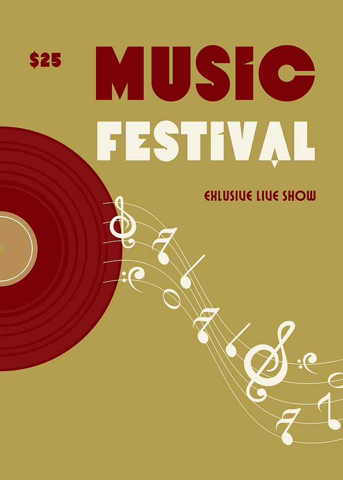 Music Festival Poster with Vinyl Record