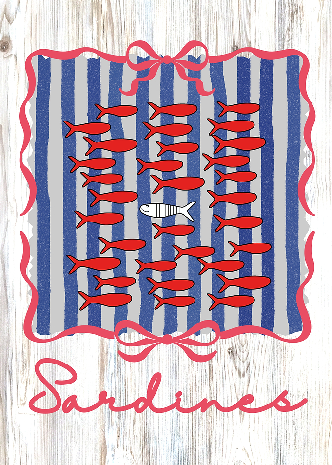 Sardines Illustration with Red and White Fish