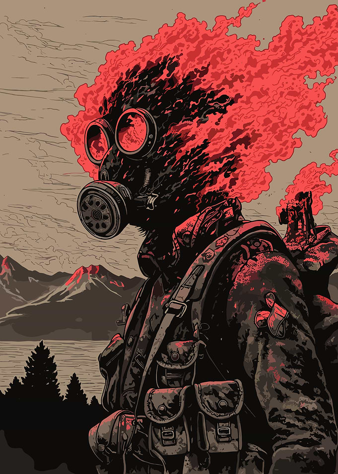 Post-Apocalyptic Soldier with Fiery Head