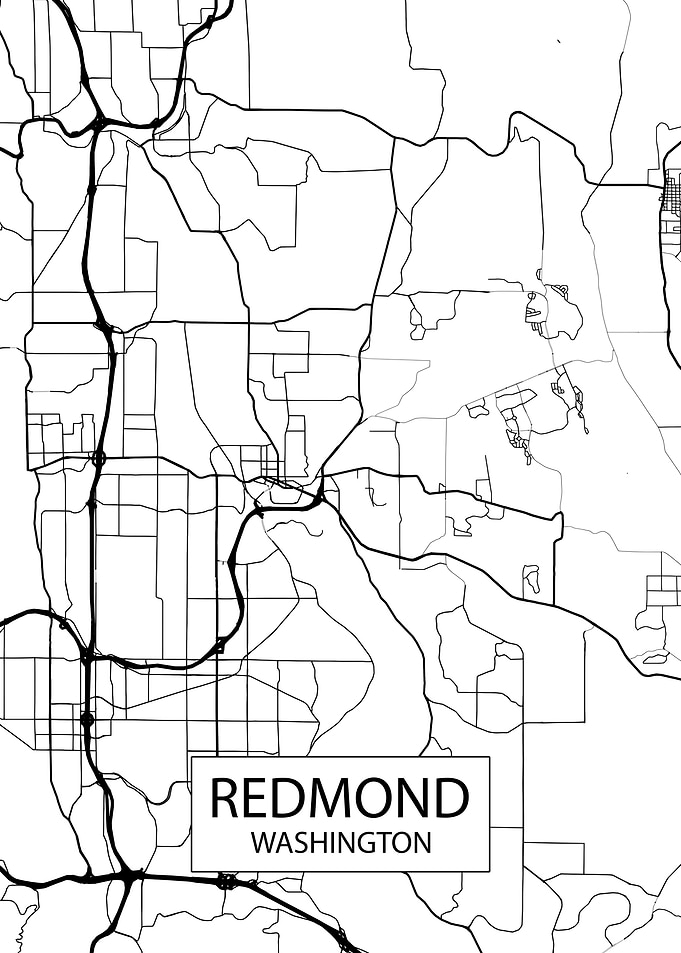 Redmond, Washington Map - Black and White