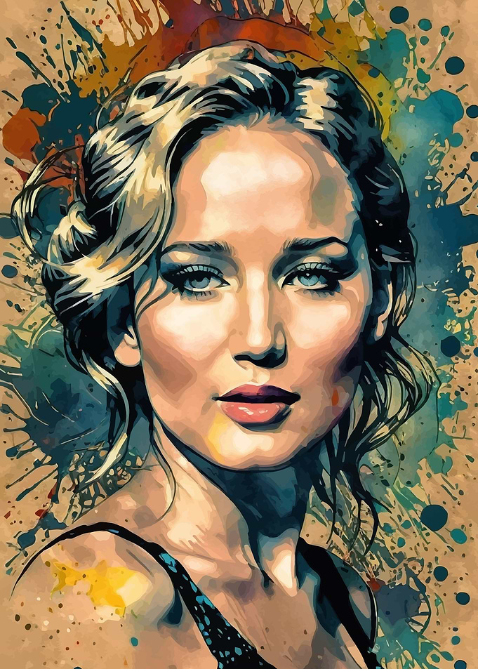 Jennifer Lawrence Portrait with Splatter Background
