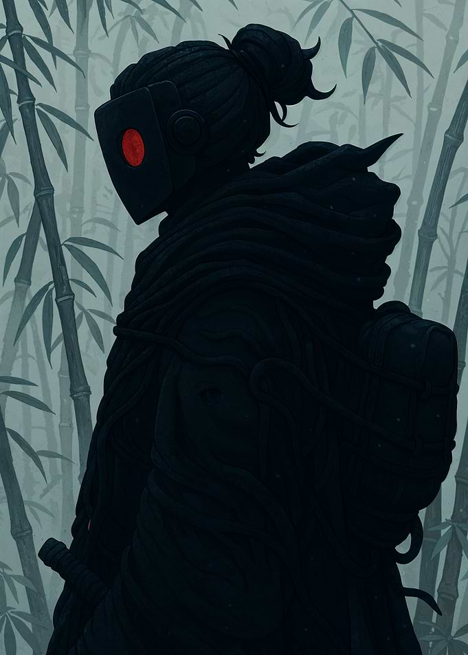 Cyberpunk Ninja in Bamboo Forest