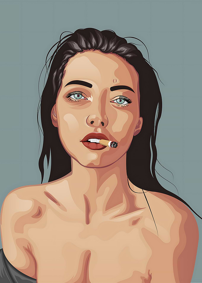 pretty Woman Smoking Cigarette Digital Art