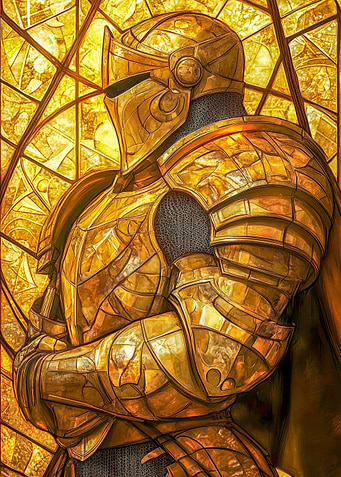 Golden Knight in Stained Glass Style